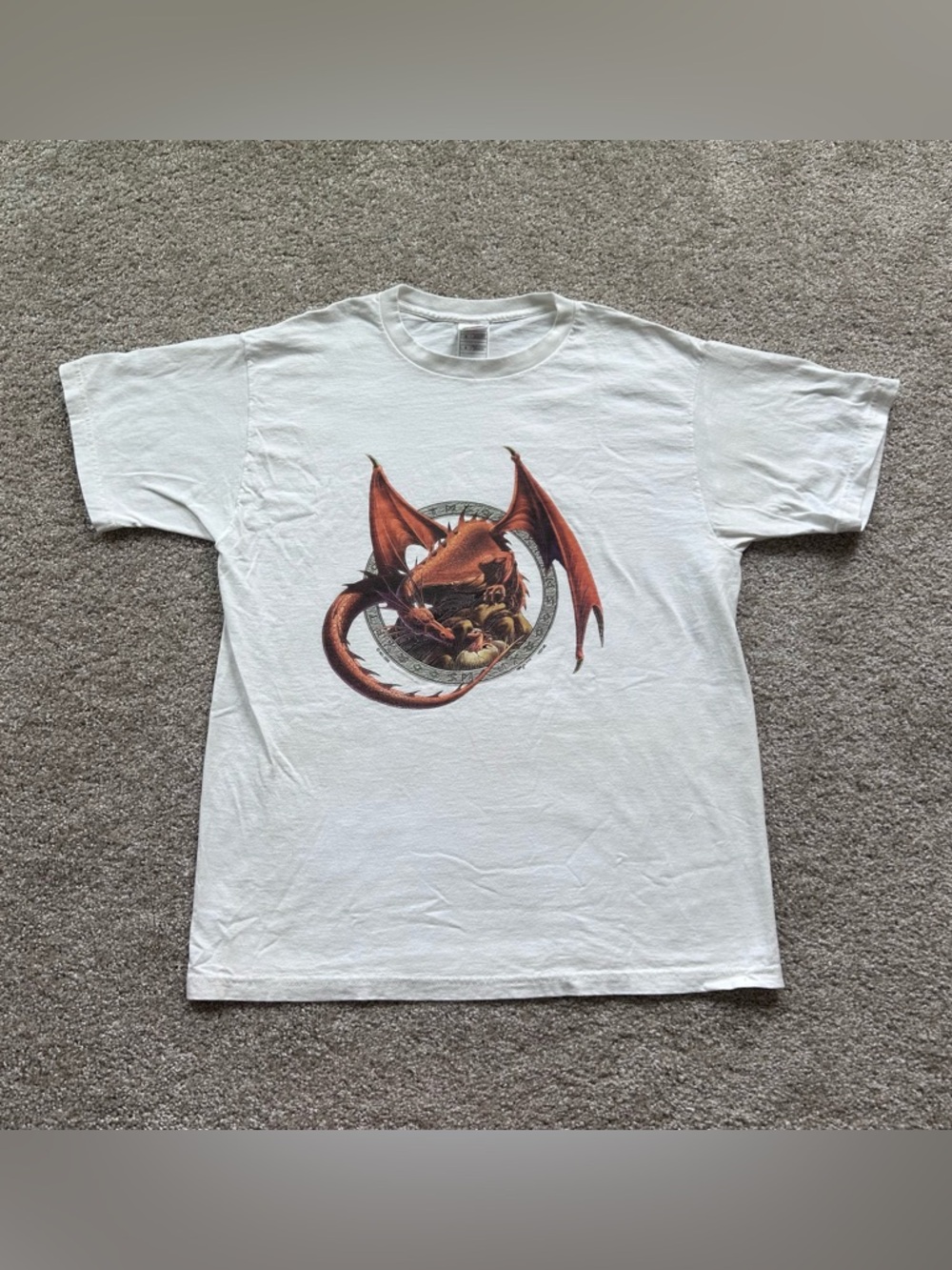 Vintage Y2K Dragon Graphic Tshirt White Large VTG Fantasy Animal